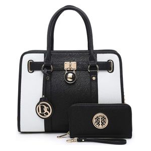 DASEIN Handbag Two Tone Satchel Bags Shoulder Bags Work Tote w/ Matching Wallet